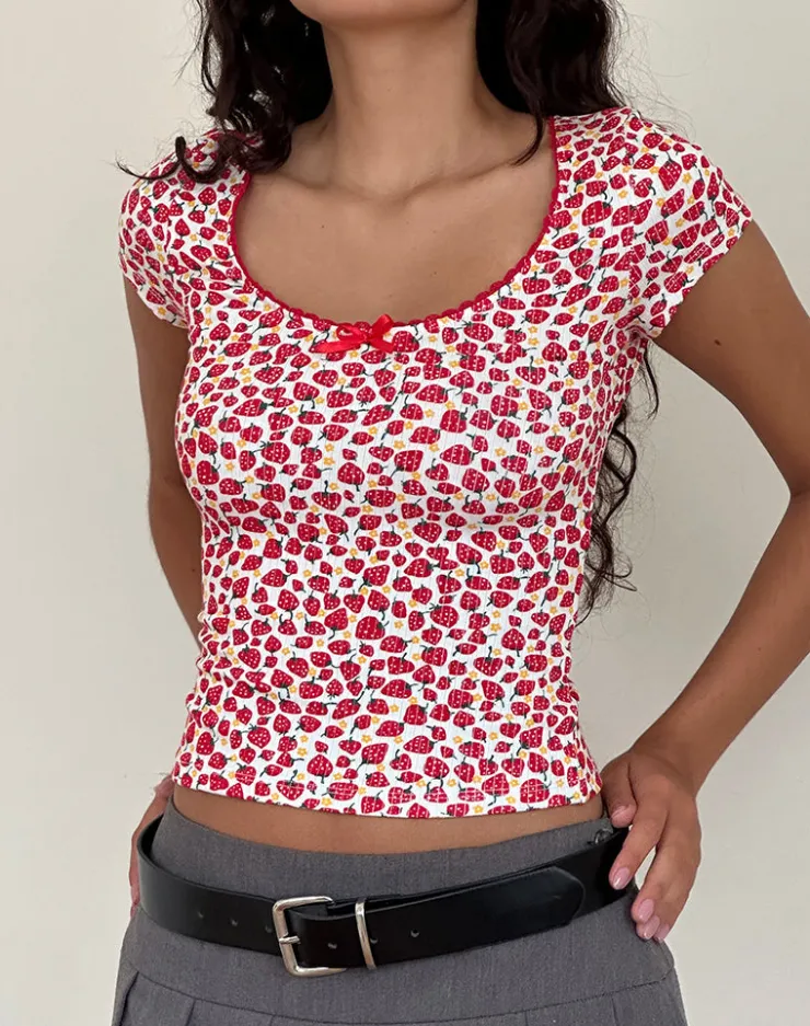 Women Motel Rocks Printed Tops | Grodi Fitted Top in Strawberry 2023 Print