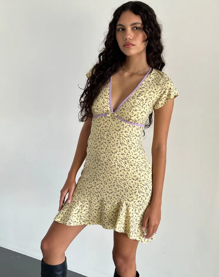 Women Motel Rocks Printed Dresses | Mini Dresses | Gysele Mini Dress in Flowing Flower Yellow