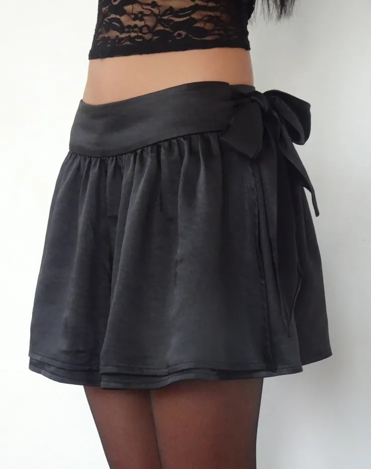 Women Motel Rocks Basics | Habema Wrap Mini Skirt in Satin Black