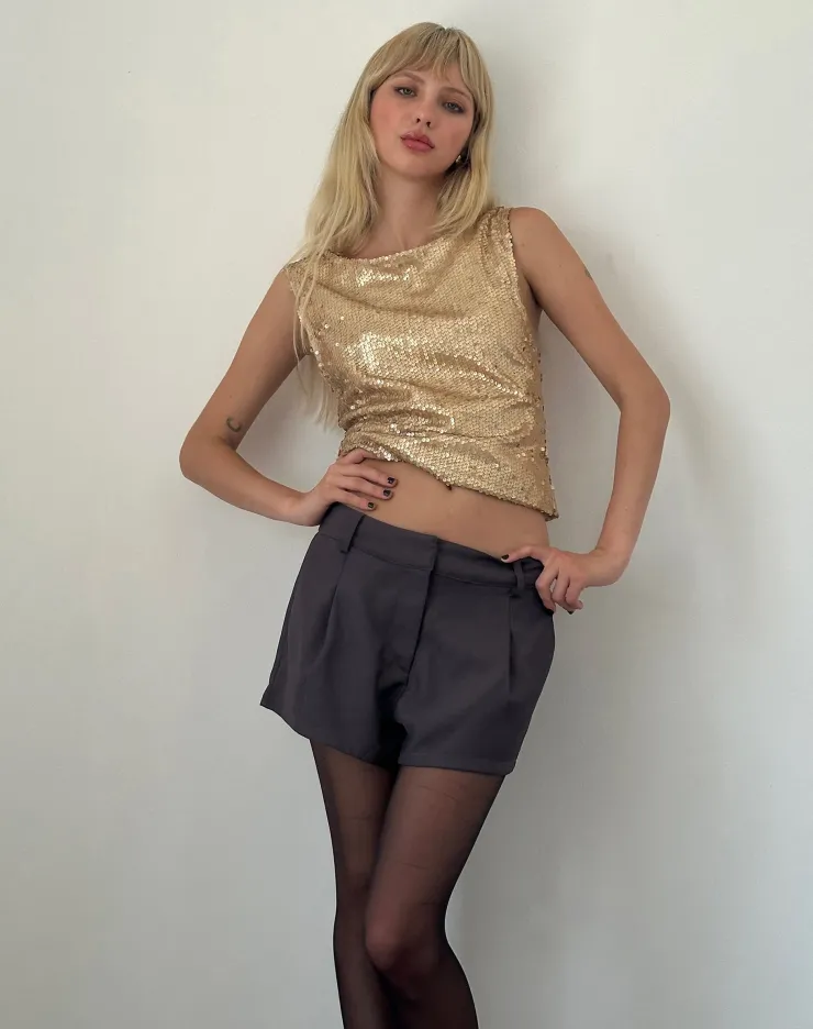 Women Motel Rocks Going Out Tops | Hala Vest Top in Gold Sequin