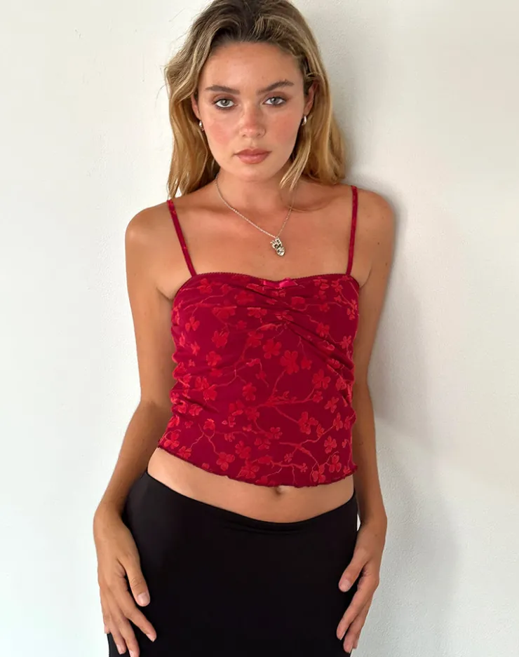 Women Motel Rocks Printed Tops | Strappy Tops | Hali Cami Top in Grunge Floral Flock Red