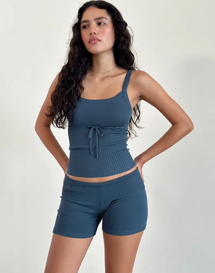 Women Motel Rocks Micro Shorts | Co-ords | Hallie Knitted Hot Pants in Ocean Storm