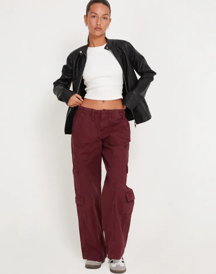 Women Motel Rocks Wide Leg Pants | Hansa Cargo Trouser in Burgundy