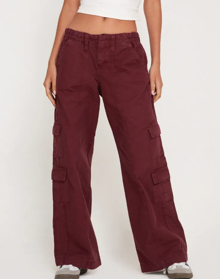 Women Motel Rocks Wide Leg Pants | Hansa Cargo Trouser in Burgundy