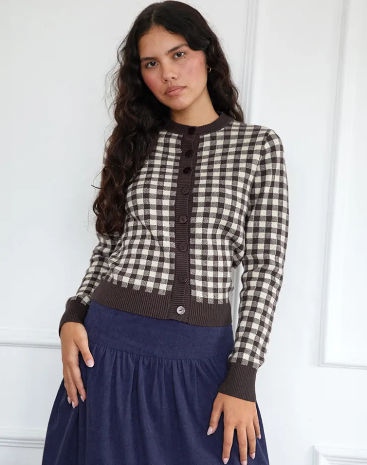 Women Motel Rocks Cardigans | Hanudia Cardi in Gingham Brown