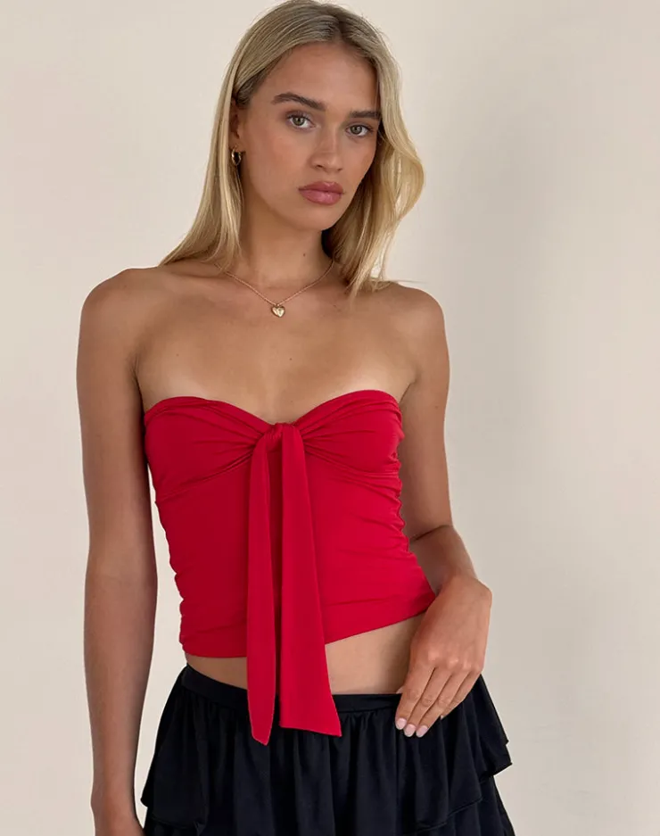 Women Motel Rocks Basic Tops | Bandeau Tops | Harlyn Bandeau Top in Slinky Red