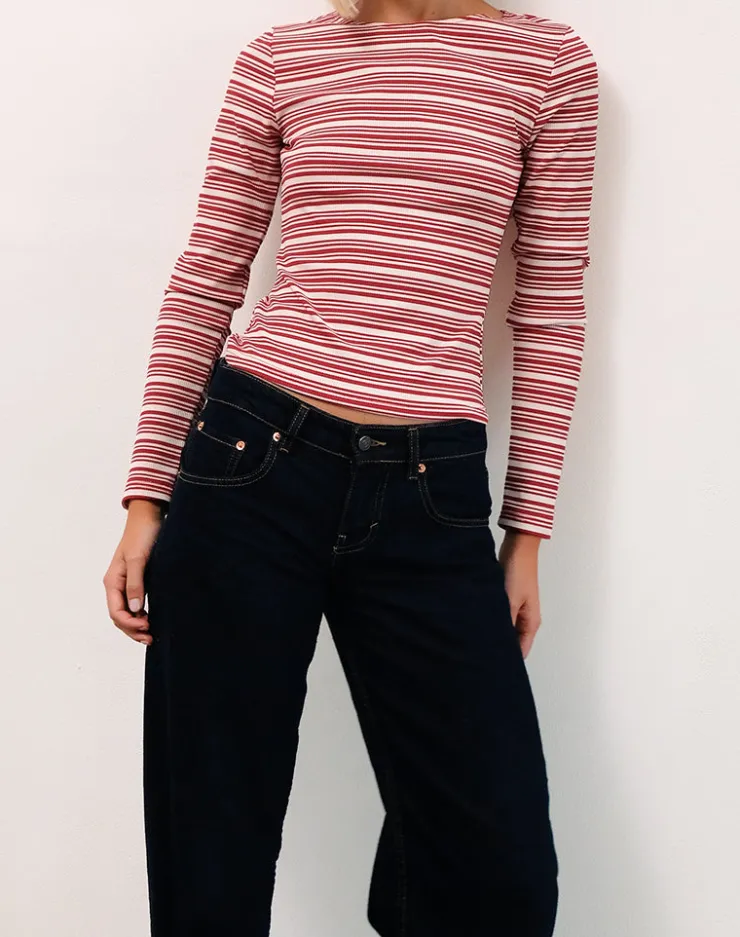 Women Motel Rocks Long Sleeve Tops | Haruka Top in Stripe Red and White