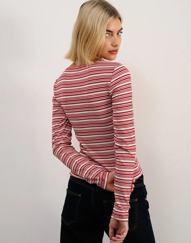 Women Motel Rocks Long Sleeve Tops | Haruka Top in Stripe Red and White