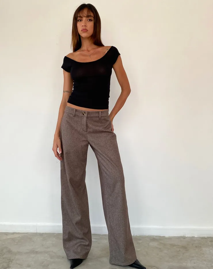 Women Motel Rocks Wide Leg Pants | Low Rise Pants | Helsa Low Rise Trouser in Dark Brown Tailoring