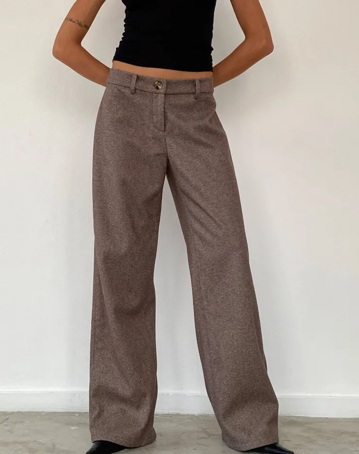 Women Motel Rocks Wide Leg Pants | Low Rise Pants | Helsa Low Rise Trouser in Dark Brown Tailoring