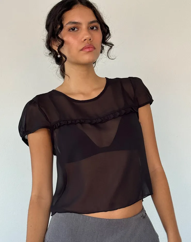 Women Motel Rocks Shirts And Blouses | Going Out Tops | Henrietta Frill Blouse in Black Chiffon