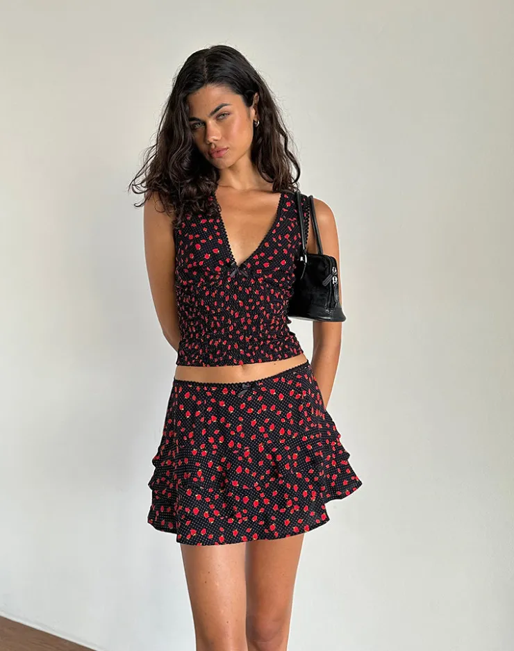 Women Motel Rocks Co-ords | Printed Tops | Hevalis Top in Strawberry Polka Black