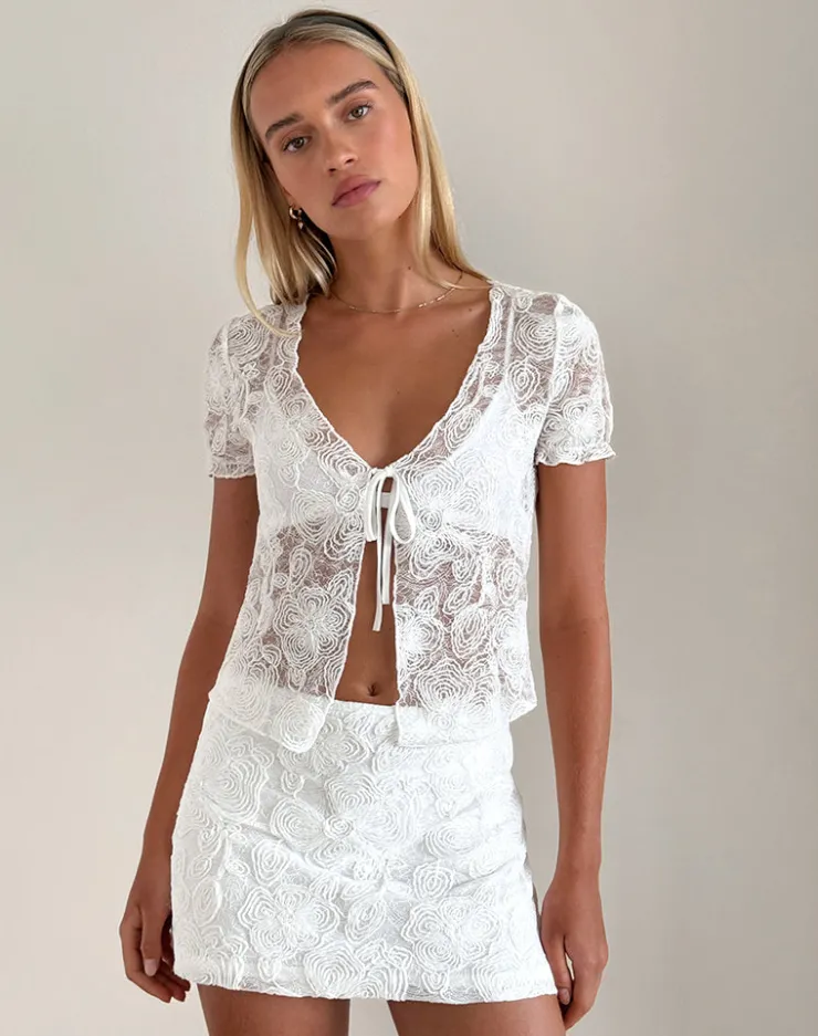 Women Motel Rocks Co-ords | Crop Tops | Hillary Tie Top in Textured Floral White