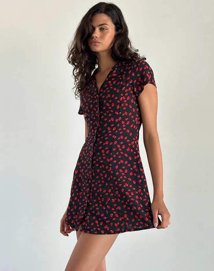 Women Motel Rocks Printed Dresses | Day Dresses | Holmana Mini Dress in Strawberry Polka Black