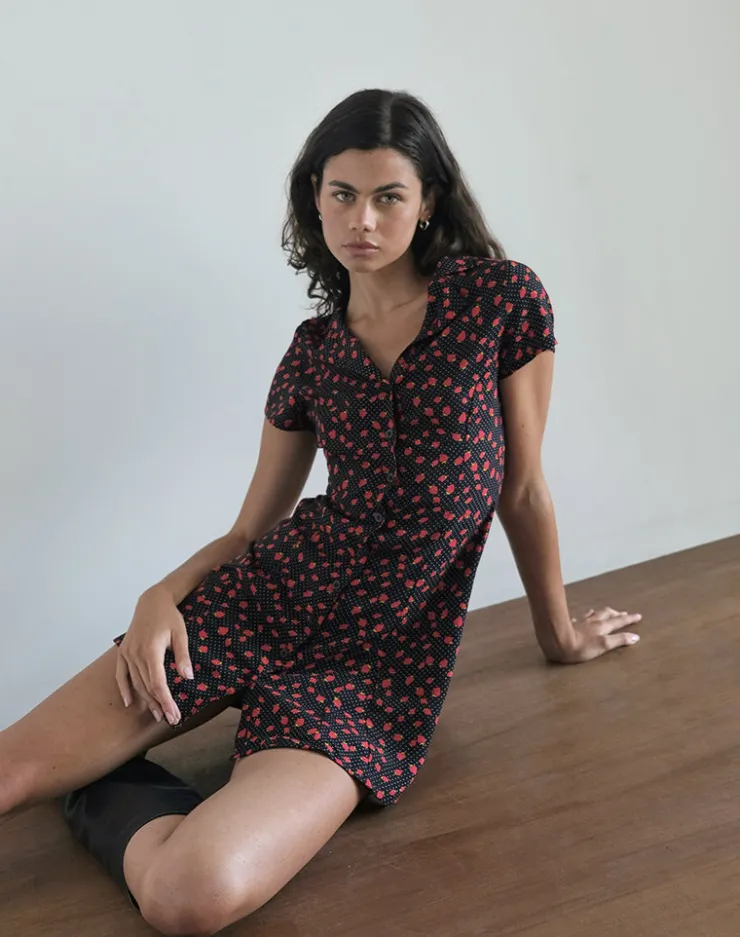 Women Motel Rocks Printed Dresses | Day Dresses | Holmana Mini Dress in Strawberry Polka Black