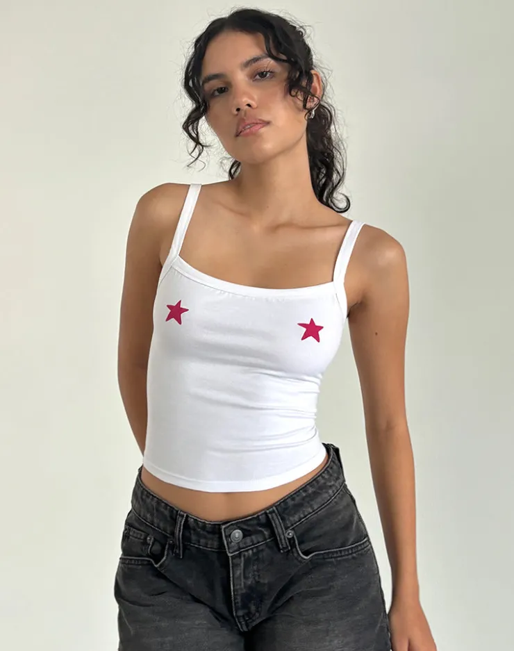 Women Motel Rocks Vest Tops | Strappy Tops | Icah Cami Top in White with Stars Placement