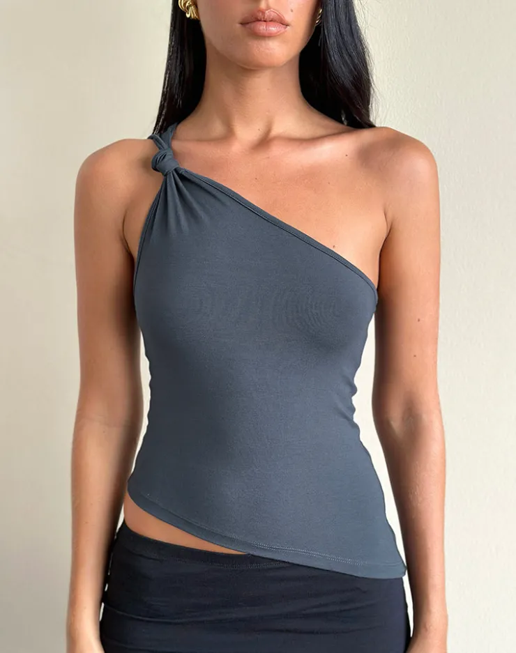 Women Motel Rocks Tailoring | Basic Tops | Idra Asymmetric Top in Ruched Jersey Ocean Storm