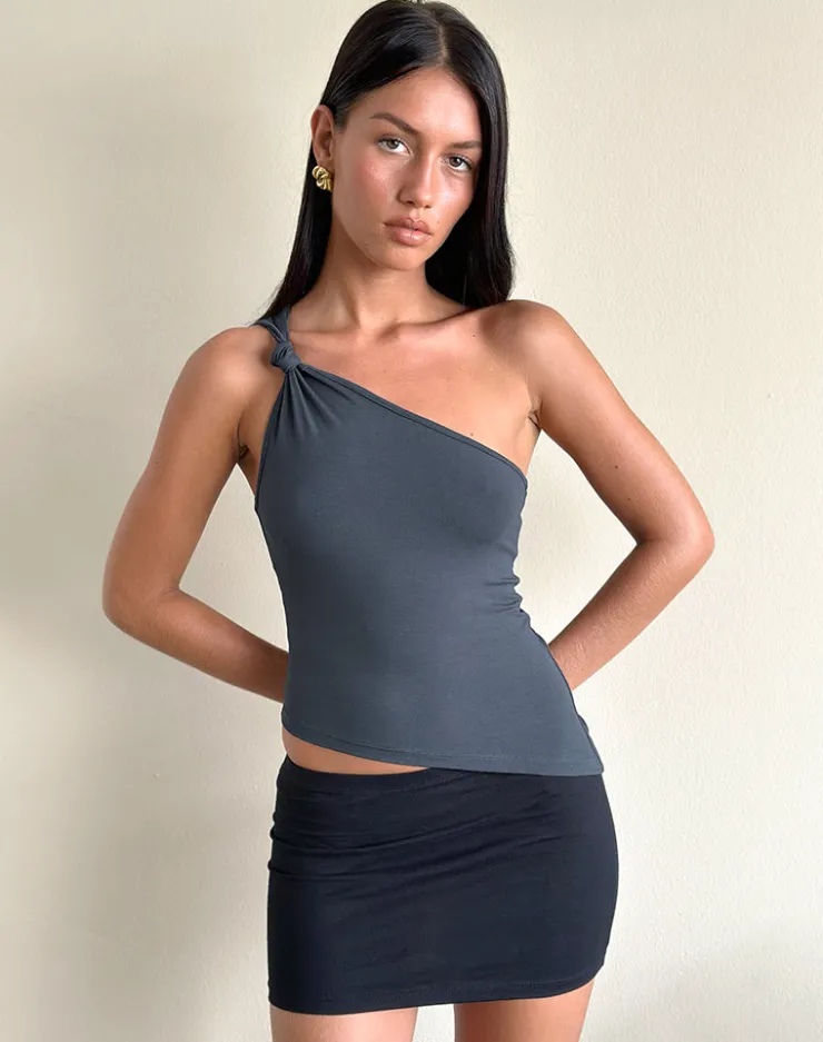 Women Motel Rocks Tailoring | Basic Tops | Idra Asymmetric Top in Ruched Jersey Ocean Storm