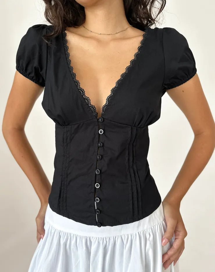 Women Motel Rocks Corset Tops | Shirts And Blouses | Ilias Corset Top in Poplin Black