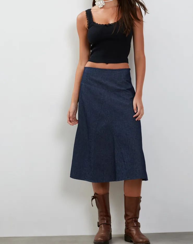 Women Motel Rocks Denim Skirts | Imbrella Denim Midi Skirt in Dark Indigo