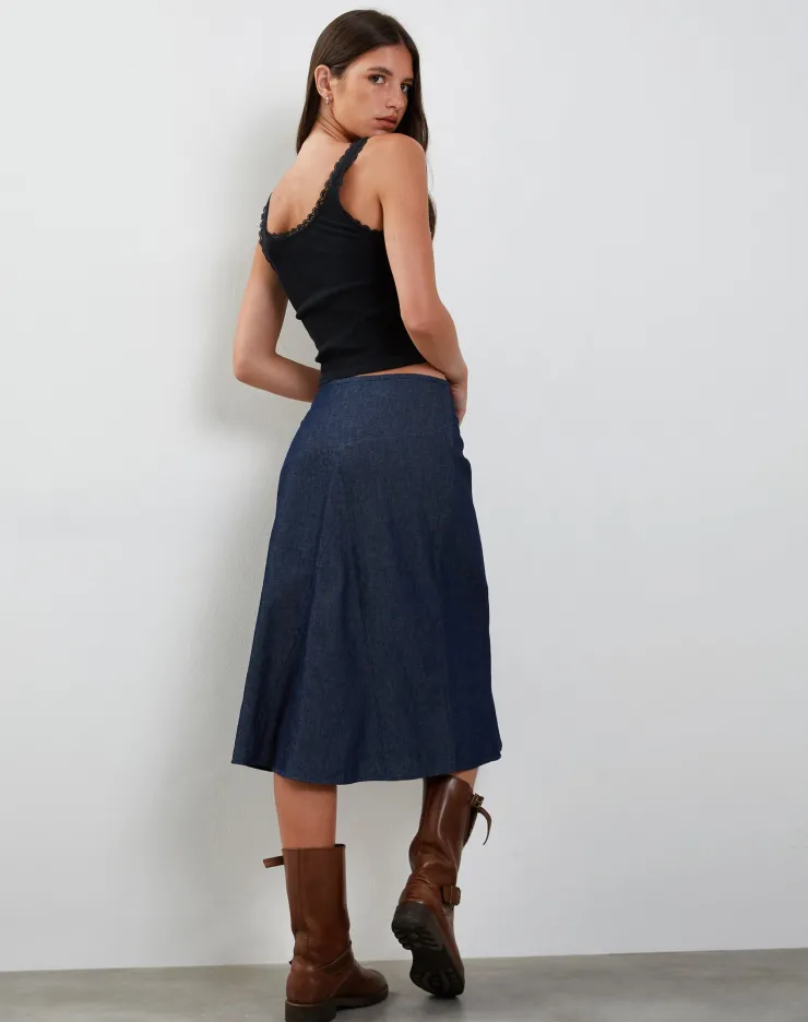 Women Motel Rocks Denim Skirts | Imbrella Denim Midi Skirt in Dark Indigo