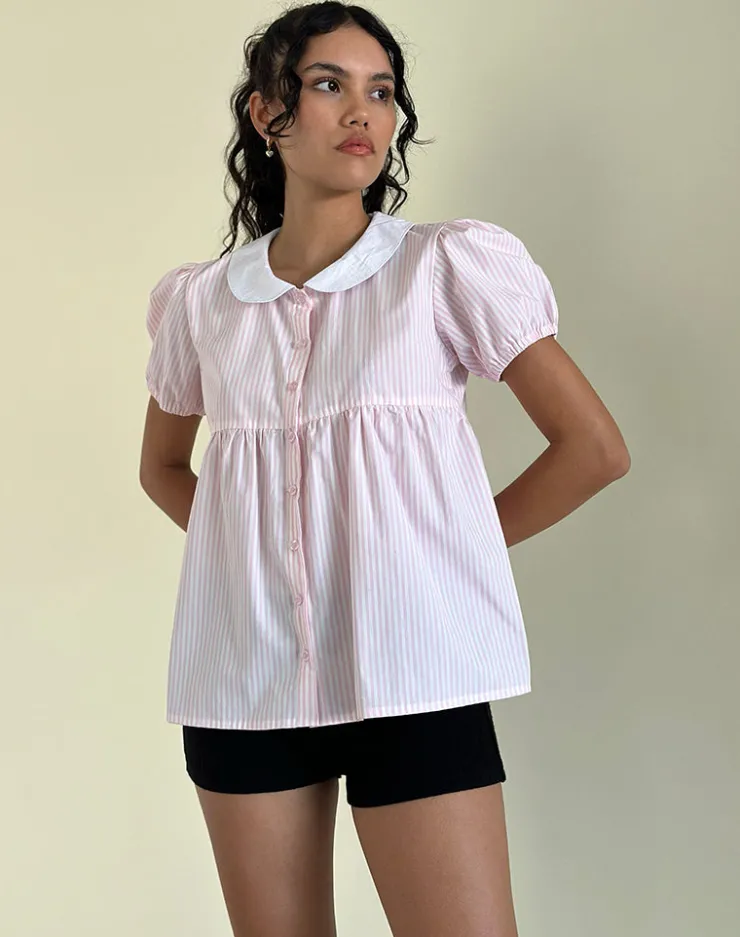 Women Motel Rocks Shirts And Blouses | Immy Top in Small Stripe Vertical Candy Pink