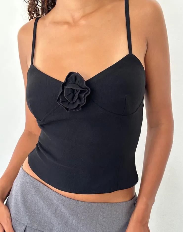 Women Motel Rocks Corset Tops | Strappy Tops | Indus Cami Top in Rosette Black