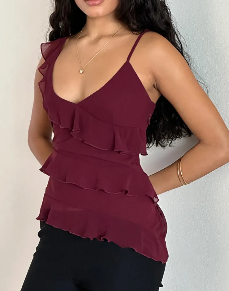 Women Motel Rocks Strappy Tops | Going Out Tops | Irani Top in Ruby Wine