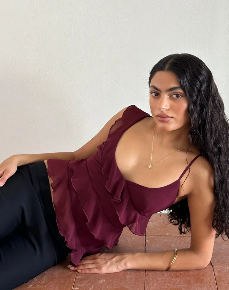 Women Motel Rocks Strappy Tops | Going Out Tops | Irani Top in Ruby Wine