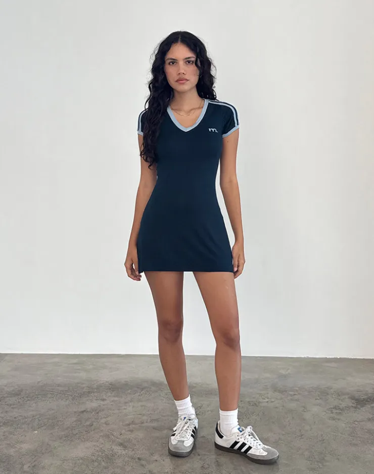 Women Motel Rocks Day Dresses | Mini Dresses | Isadre Mini Dress in Navy with Nantucket Blue Binding