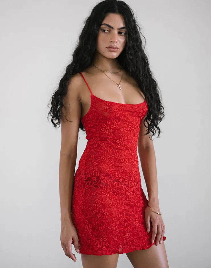 Women Motel Rocks Bodycon Dresses | Mini Dresses | Ismene Mini Dress in Unlined Lace Red