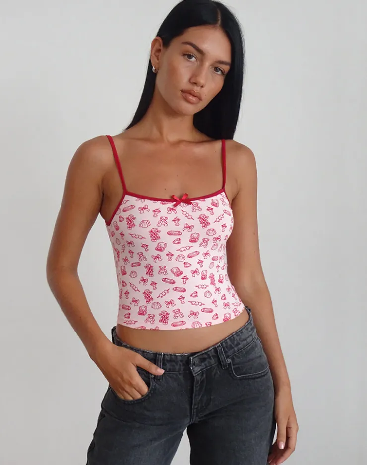 Women Motel Rocks Printed Tops | Strappy Tops | Isna Cami Top in Girlie Print with Red Binding