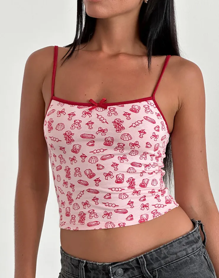 Women Motel Rocks Printed Tops | Strappy Tops | Isna Cami Top in Girlie Print with Red Binding