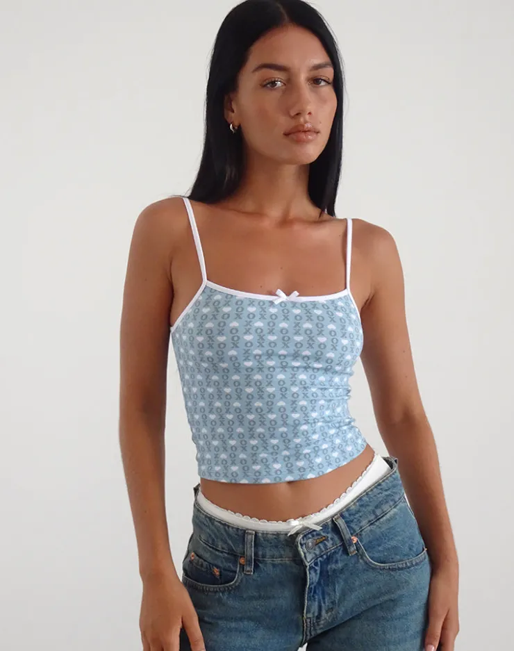 Women Motel Rocks Printed Tops | Strappy Tops | Isna Cami Top in Powder Blue XO Heart Print