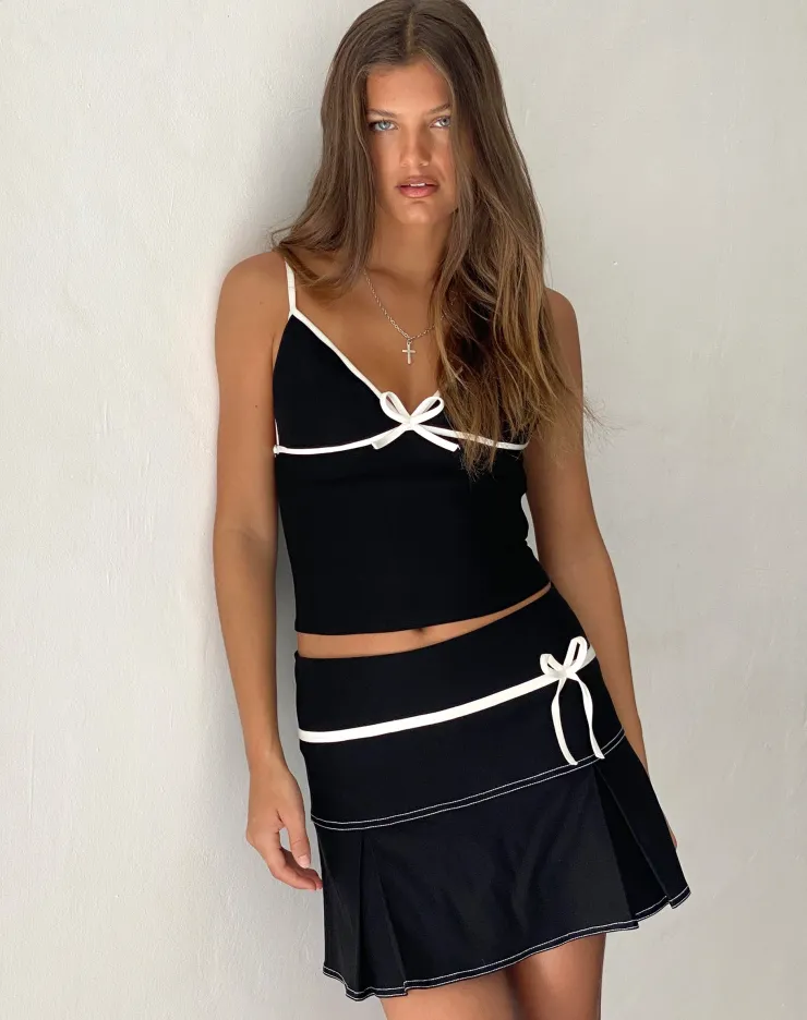 Women Motel Rocks A Line Skirts | Mini Skirts | Istari Bow Detail Mini Skirt in with White Binding