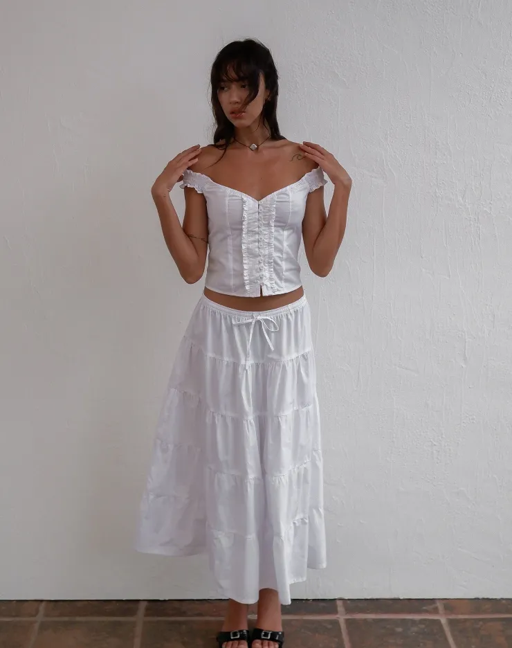 Women Motel Rocks Midi Skirts | Izumi Tiered Midi Skirt in Poplin White