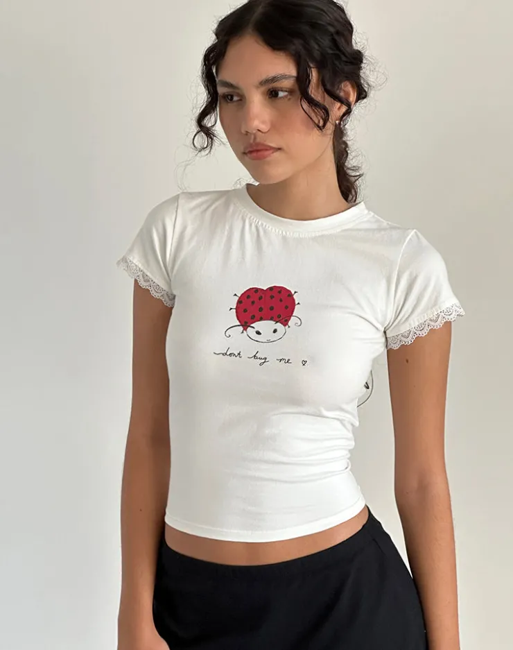 Women Motel Rocks Basic Tops | Printed Tops | Izzy Baby Tee in Off White 'Dont Bug Me'