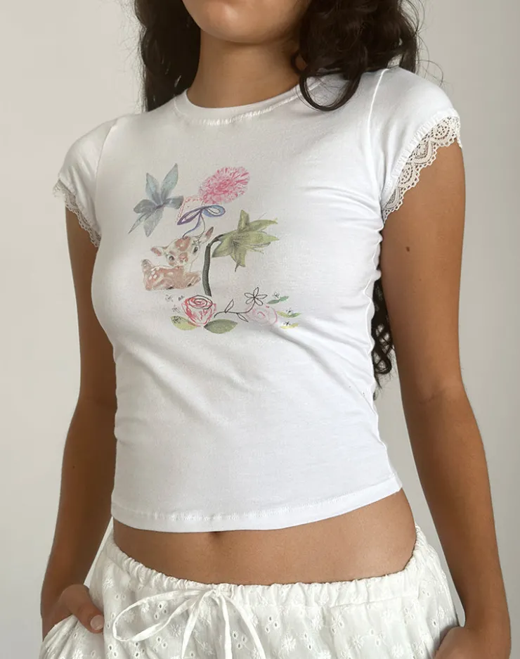 Women Motel Rocks Basic Tops | Printed Tops | Izzy Top in White Floral Bunch