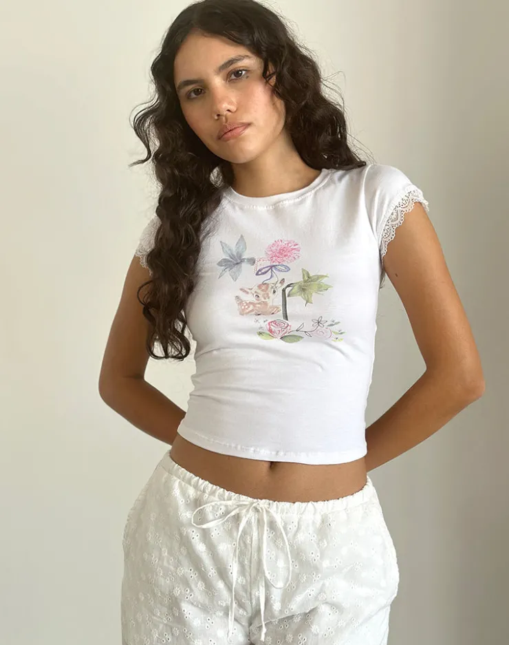 Women Motel Rocks Basic Tops | Printed Tops | Izzy Top in White Floral Bunch