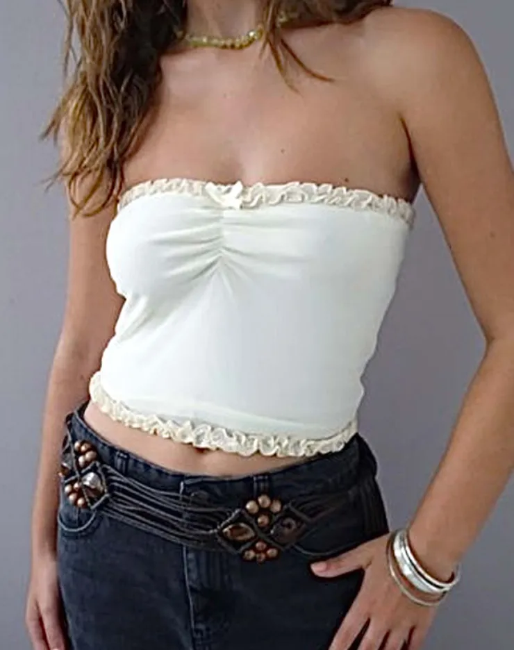 Women Motel Rocks Basics | Jachai Frill Detail Bandeau Top in Off White