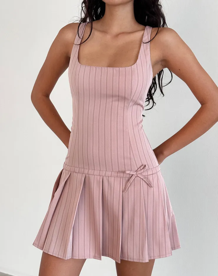 Women Motel Rocks Printed Dresses | Day Dresses | Jadzia Drop Waist Mini Dress in Blush Pinstripe