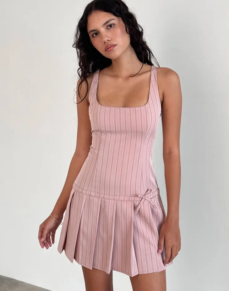 Women Motel Rocks Printed Dresses | Day Dresses | Jadzia Drop Waist Mini Dress in Blush Pinstripe