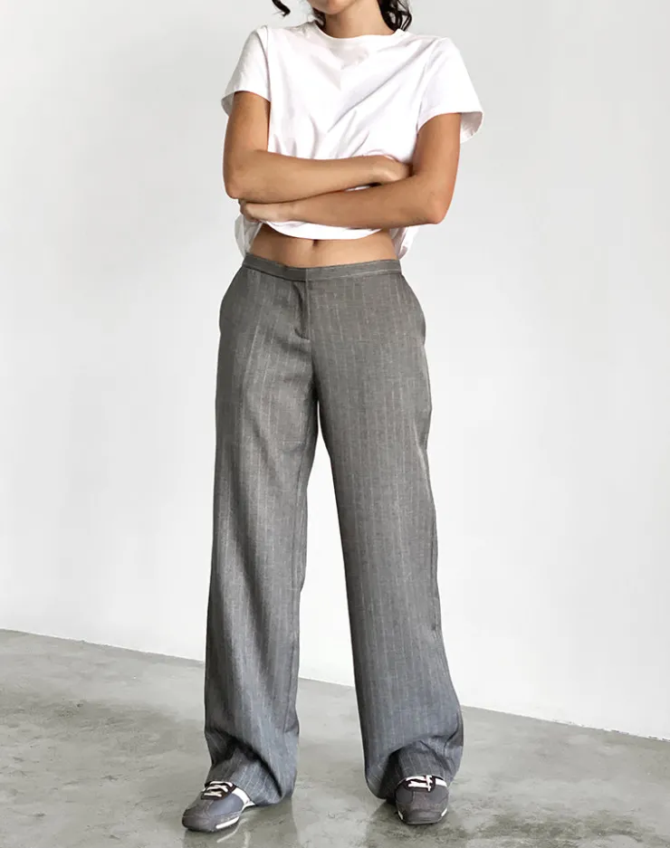 Women Motel Rocks Tailoring | Wide Leg Pants | Jaliba Smart Trouser in Grey Pinstripe Tailoring