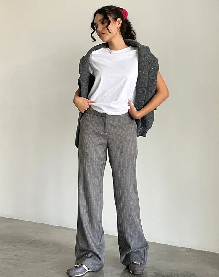 Women Motel Rocks Tailoring | Wide Leg Pants | Jaliba Smart Trouser in Grey Pinstripe Tailoring