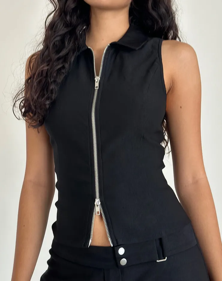 Women Motel Rocks Tailoring | Co-ords | Janae Vest Top in Stretch Tailoring Black