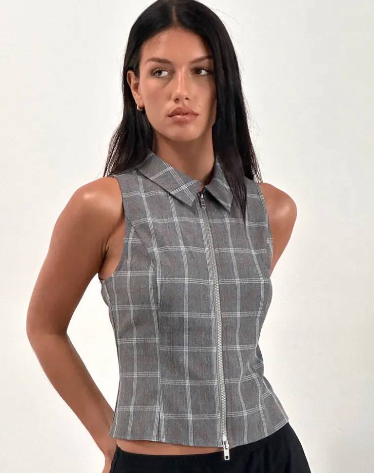 Women Motel Rocks Tailoring | Vest Tops | Janae Zip Vest Top in Grey Check