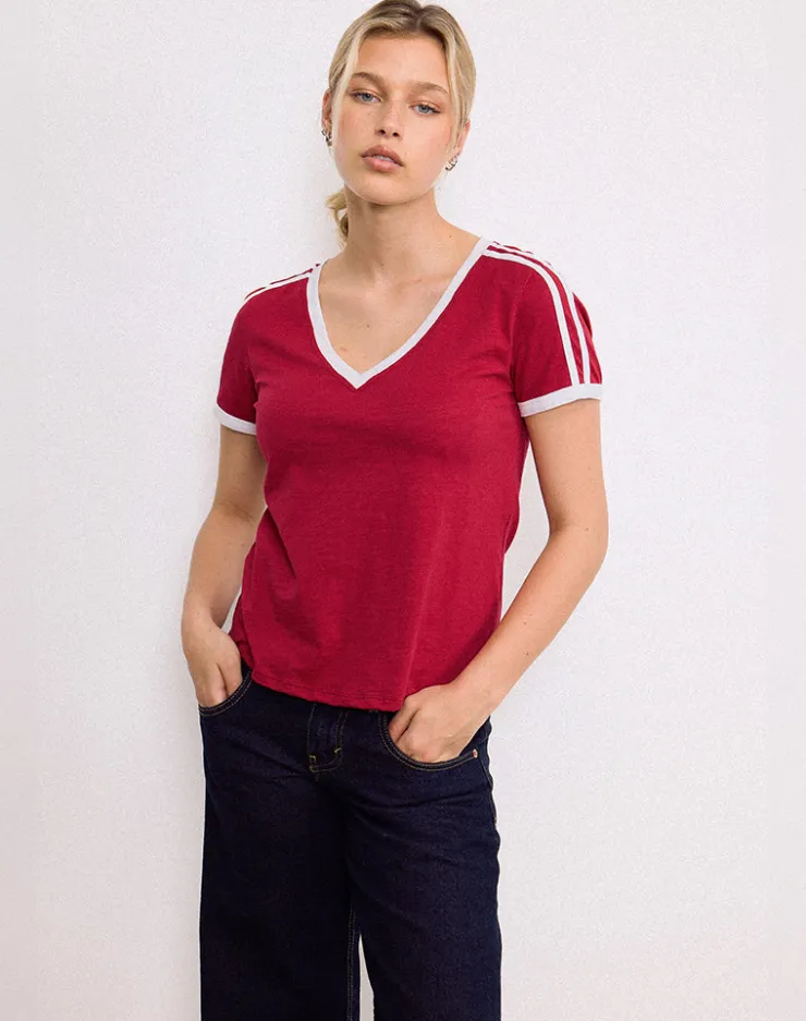 Women Motel Rocks Basic Tops | Tees | Janan Top in Adrenaline Red with White Binding