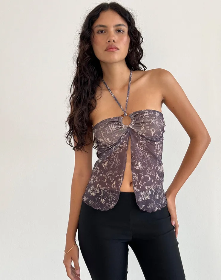 Women Motel Rocks Halterneck Tops | Printed Tops | Janar Top in Batik Botanical Brown