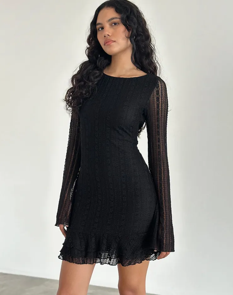 Women Motel Rocks Bodycon Dresses | Long Sleeve Dresses | Janawa Backless Mini Dress in Lace Black