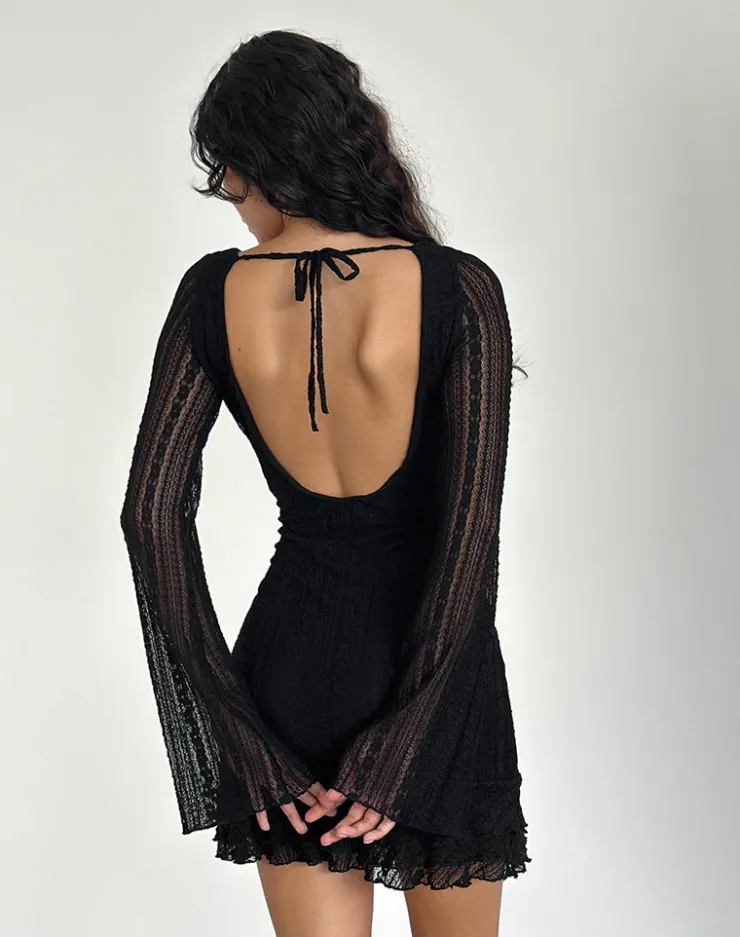 Women Motel Rocks Bodycon Dresses | Long Sleeve Dresses | Janawa Backless Mini Dress in Lace Black